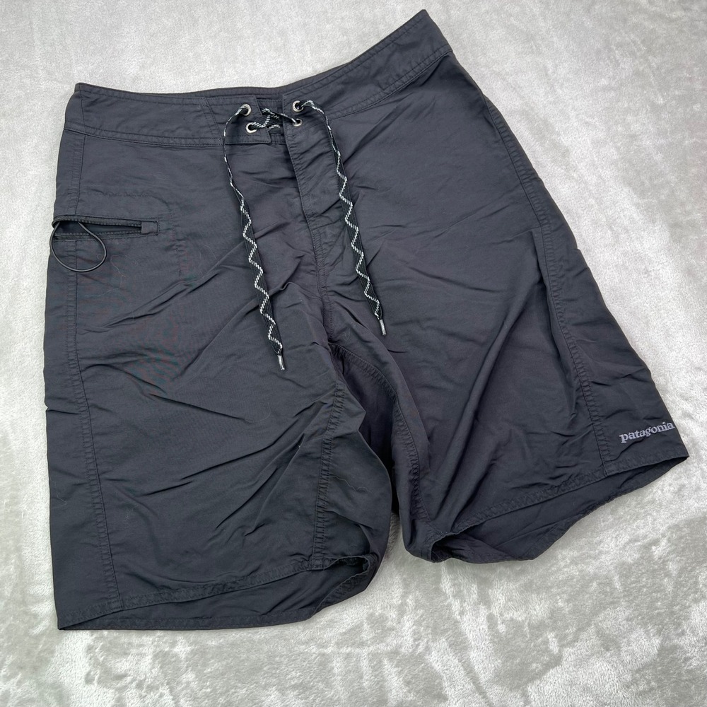Patagonia Wavefarer Board Shorts Mens 30 Black Solid Nylon Quick Dry Swim Trunks